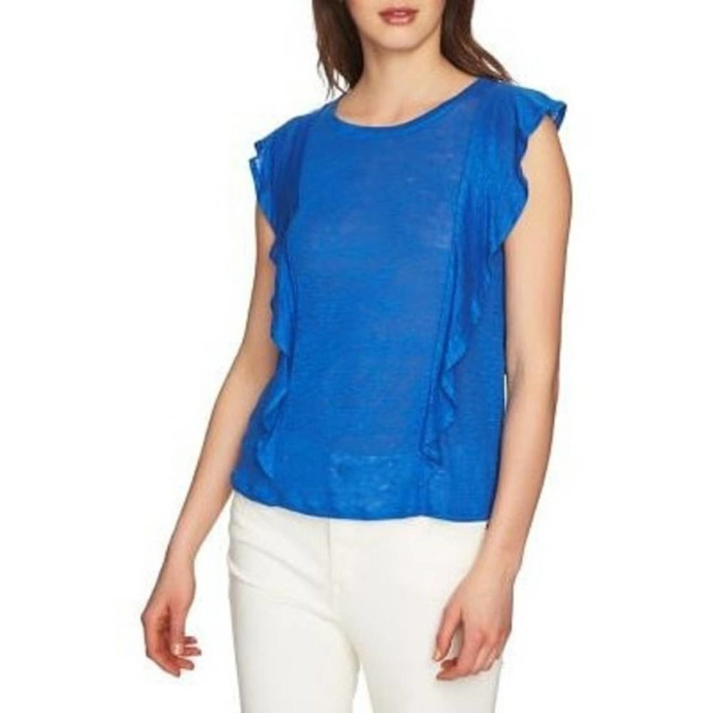 1. State Royal Blue Linen Ruffle Sleeveless Top NWT Womens xl